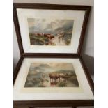 Pair of prints from the original paintings by H.R. Hall "Sunrise in the Highlands" and "Sunset in