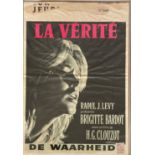 La Vérité original film advertising poster depicting Brigitte Bardot in chrome coloured frame. (