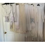 Nine cotton, lace and silk undergarments and nightwear to include 2 x full length and long sleeved