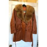 Red Nappa leather coat with Fur collar by David Conrad. No size indicated however 46cm armpit to