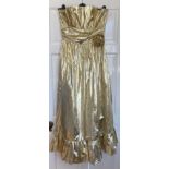 A shiny gold vintage strapless evening dress by John Charles size 14 (modern size 10).Condition