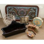 A miscellany to include: Victorian beadwork tray 58.5 x 28cm, wooden hanging rack, 2 x vintage