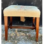 Early 20thC upholstered topped stool. 46 h x 49 w x 39cm d.Condition ReportWoodworm to frame and