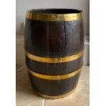 Coopered oak barrel. 48.5 h x 30cm d.Condition ReportBrass bands loose.