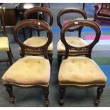 Four 19thC mahogany balloon back upholstered dining chairs.Condition ReportWear to upholstery. One