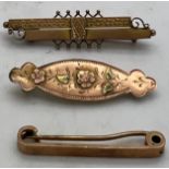 Three early 20thC 9ct gold bar brooches. Total weight 5.1gm.Condition ReportTwo fasteners bent.