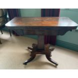 A Regency rosewood card table, baize lined with brass castors. 75 h x 91 w x 45cm d.Condition