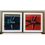 Two limited edition prints of R.E.M. Automatic for the People, blue print is 131/300, red print 99/