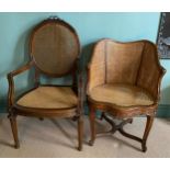 Two French style carved walnut bergère chairs.Condition ReportGood condition commensurate with age.