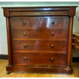 A Victorian mahogany chest of drawers, single cushion drawer over two short and three graduating