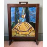 An oak firescreen with stained glass panel. 76 h x 55cm w.Condition ReportCrack to glass.
