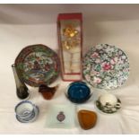 A miscellany to include: early 19thC cup and saucer, Chinese plate, floral patterned plate,