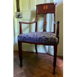 Arts and Crafts armchair with inlay to back.Condition ReportCrackle to glaze.