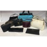Suitcase containing a selection of bags, six handbags (2 Fassbender), two clutch bags and a