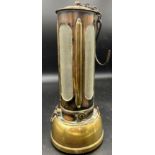 'The Nobby' a vintage brass miners lamp, maker Powell and Hammer Ltd, Birmingham. 23cm h.