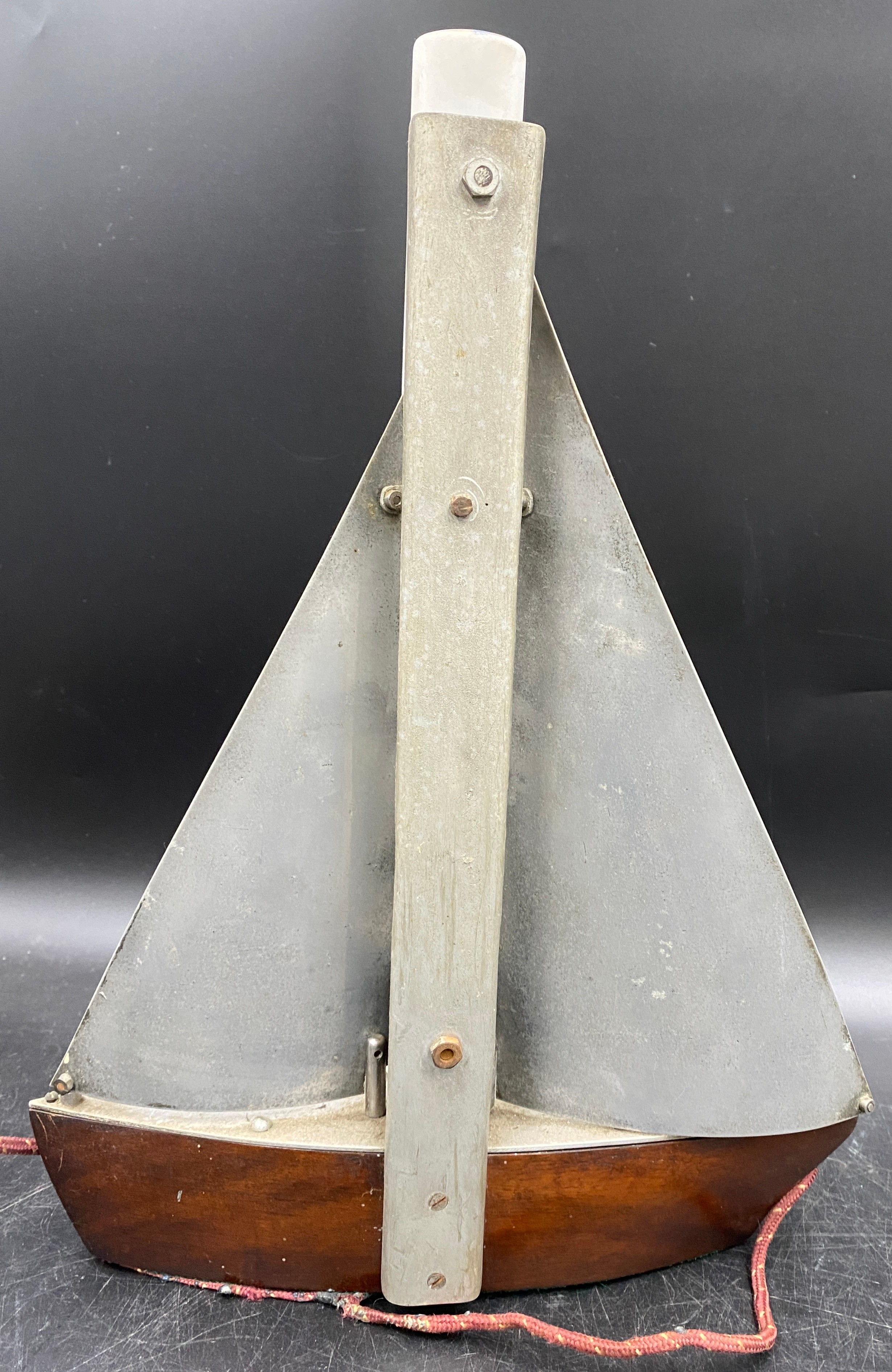 A mid-century chrome and hardwood lamp modelled as a sailing boat 'Plassey', height 36cm to top of - Image 3 of 4