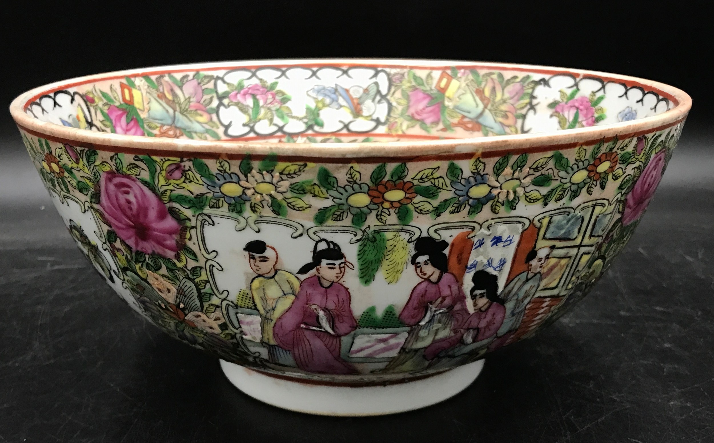 Chinese Canton porcelain famille rose decorated punch bowl. Six character marks to base - Image 2 of 3