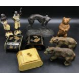 A selection of metal ware to include a bronze model of a greyhound in the manner of P.J. Mene 13cm