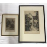 Two etchings of Beverley one of Old House in Walkergate by T B Burton 1912, 15.5 x 11.5cm and the