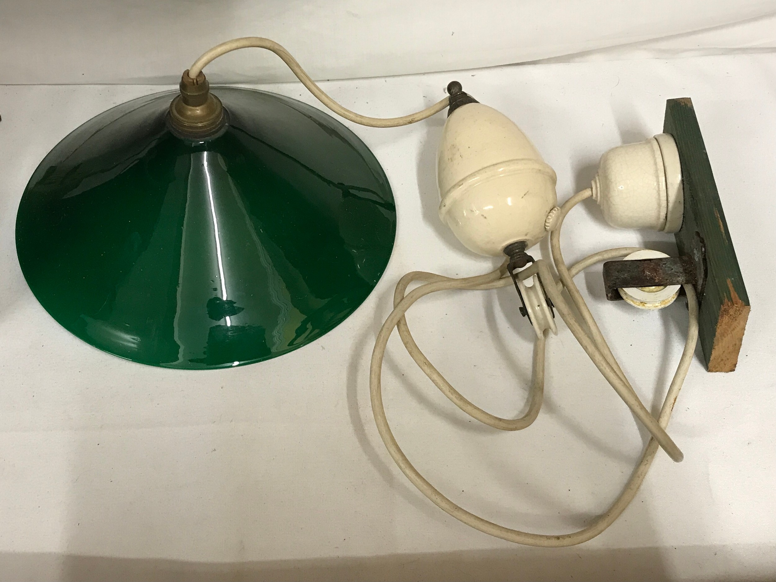 Three pieces of lighting a converted darkroom lamp with oil burner with retailer's plate for ' - Image 4 of 6