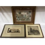 Three prints: one of Market Place, Hull to commemorate the visit of Queen Victoria 1854, one Cologne