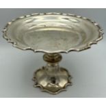 Silver tazza Sheffield 1908, maker Walker and Hall. Weight 593 gm. Height 15cm. Diameter 21cm..