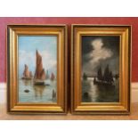 A. Ackrill - pair of oils on board, nautical scene of sailing ships in matching gilt frames.