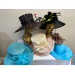 Five various hats and a fascinator including Viyella.