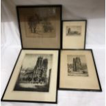 Four depictions of Beverley Minster: Beverley Minster from Burton Woods, original drypoint etching