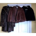 Three various vintage fur to include two capes, largest shoulder to hem 55cm and a coat, pit to