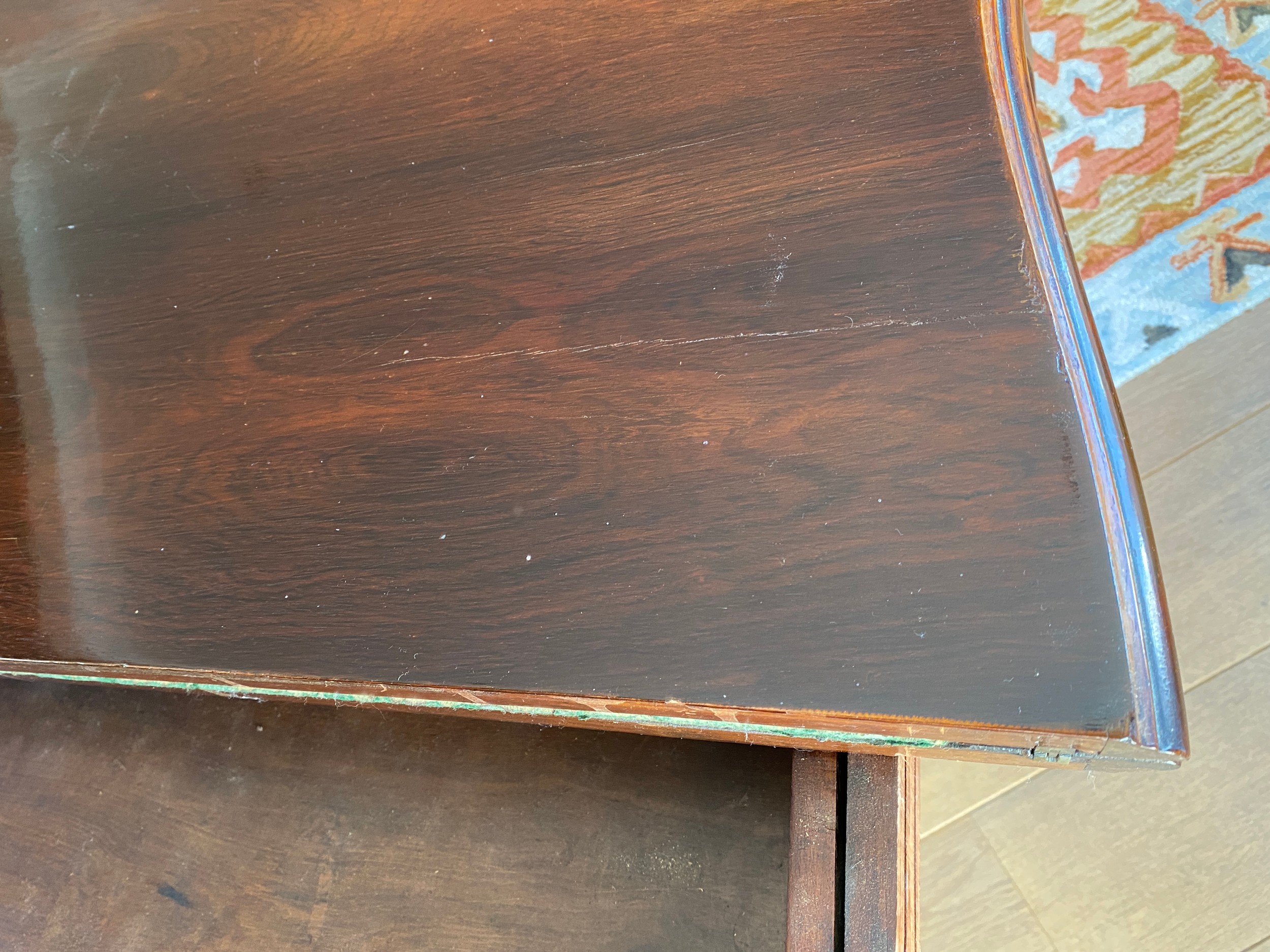 A 19thC rosewood card table on cabriole legs and baize lining. - Image 4 of 6