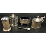 A collection of 5 silver items to include round mustard pot marked London 1920 Edward Barnard & Sons