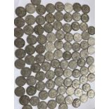 A collection of pre 1946 One Shilling coins. 533.3gm.