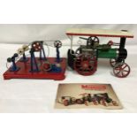 A Mamod Traction Engine TE 1a together with a Mamod Workshop WS 1.