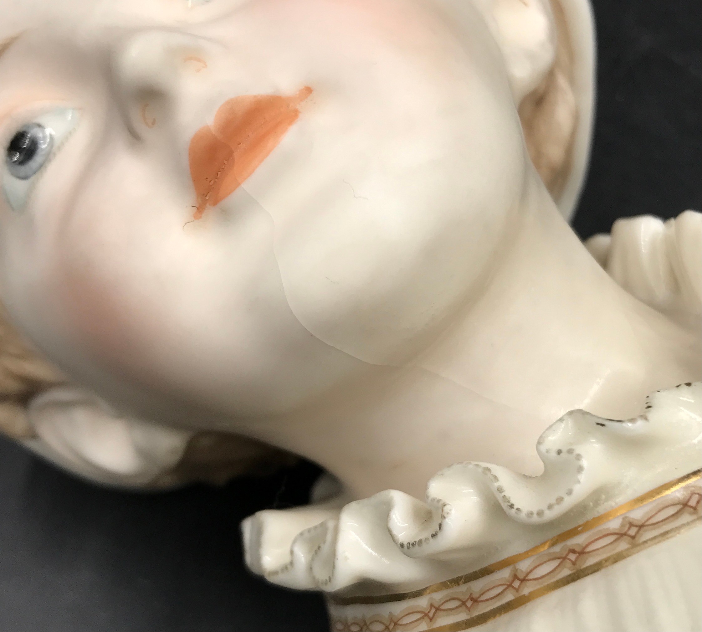 KPM 19thC porcelain bust of a young girl on an octagonal base 25cm together with a tall bisque - Image 4 of 7
