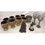 A miscellaneous lot to include eight pot goblets with a stamp saying rare breeds survival trust with