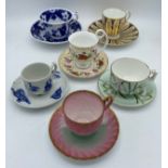 Collection of 6 cups and saucers to include two Royal Worcester, one decorated with snowdrops