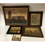 Five depictions of Beverley Minster the largest a print 38 x 50cm, three photographs and a tinted