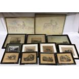 Equestrian interest- two mid-century pen drawings of horses with riders, coloured and framed, both