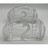 Two clear crystal reverse moulded sculptures depicting swans by Mats Jonasson Pattern number