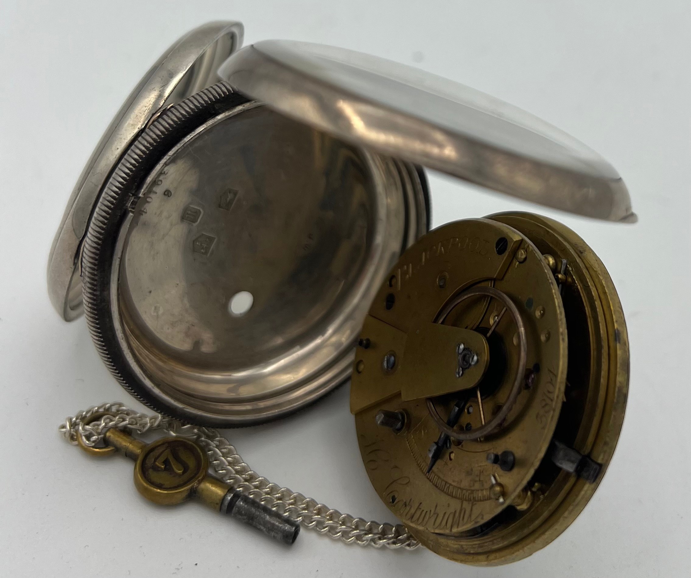 Victorian silver pair cased pocket watch, maker James Garland of London, with enamel roman numeral - Image 6 of 6
