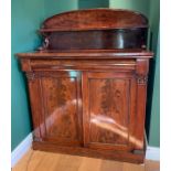 A 19thC mahogany chiffonier with raised back and frieze door as well as two interior drawers 107 w x