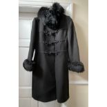 Mark Russell vintage black fitted coat with faux fur cuffs and collar. Approx. 100 cm from