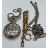 Steinbeck anti magnetic pocket watch together with silver watch chain 44gm and a rolled gold watch