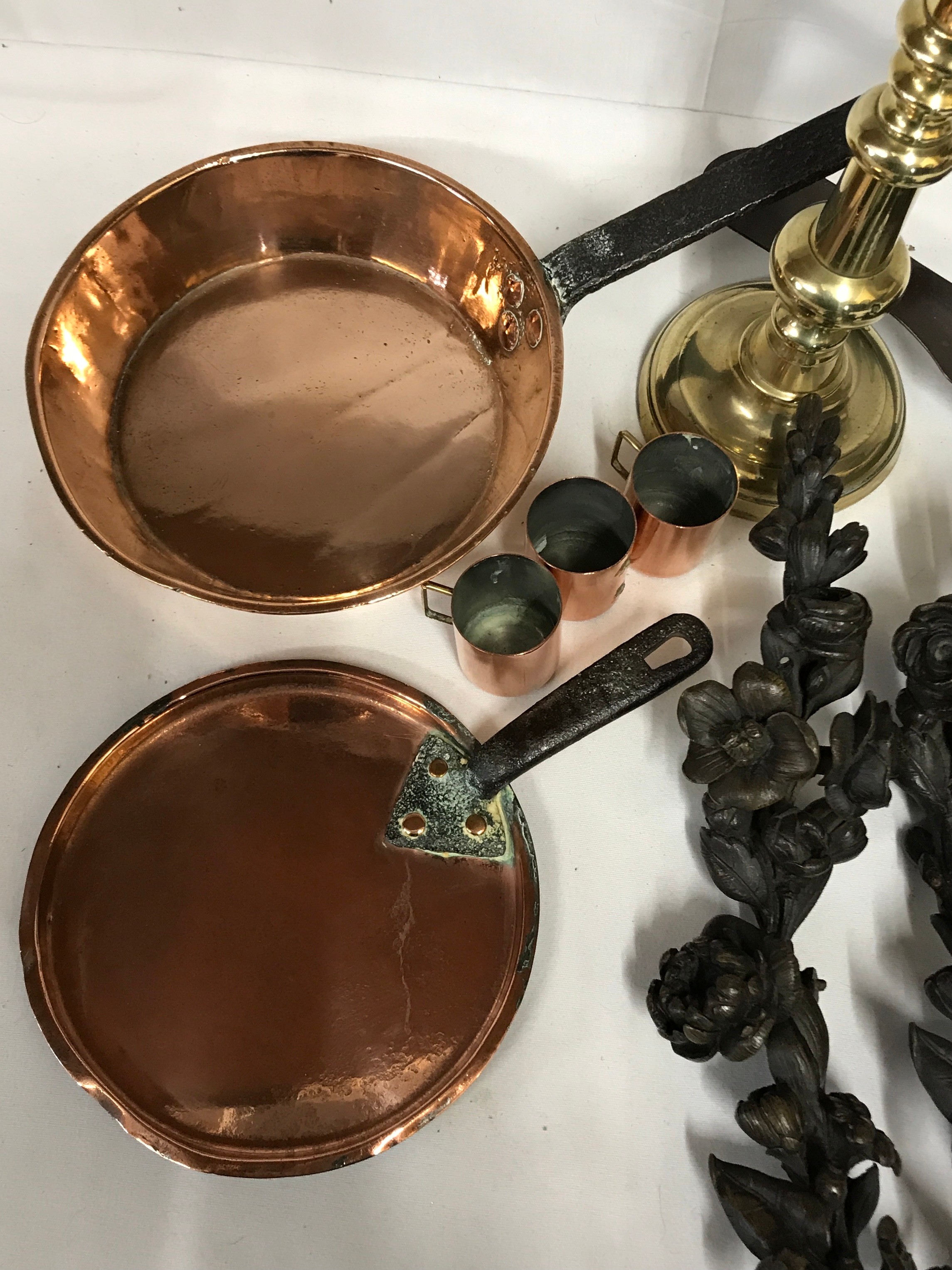 Various metal items to include brass candlestick 24cm h, heavy copper boiling pan, with applied - Image 2 of 3