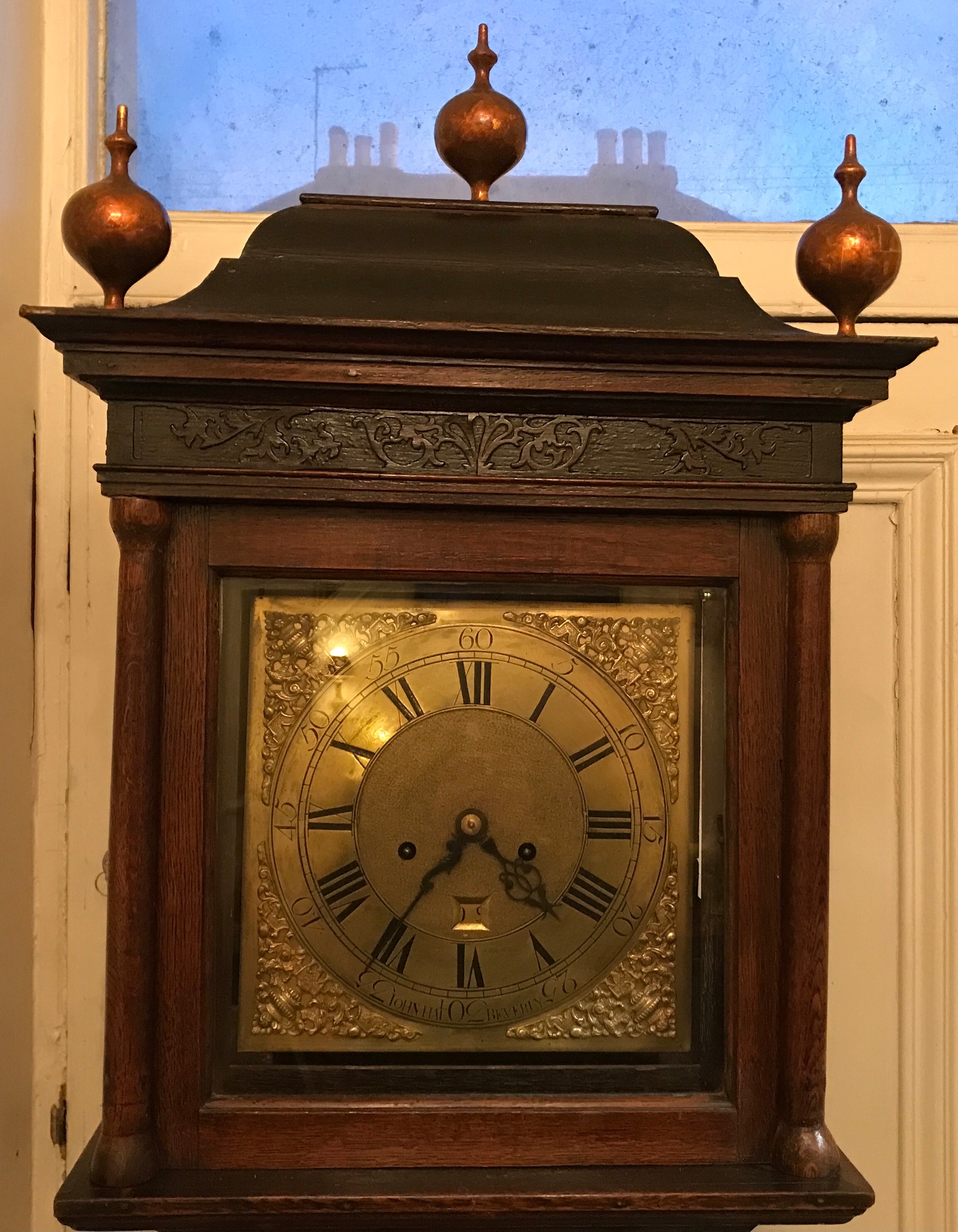 An 8 day oak longcase clock by John Hall of Beverley with brass face. 220 h x 43 w x 28cm d. - Image 2 of 12