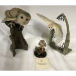 Collection of three Owl models to include Border Fine Art Finesse - Barn Owl and Gothic window,