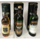 Three bottles of whiskey to include Glenfiddich special reserve single malt, Glenfiddich pure malt