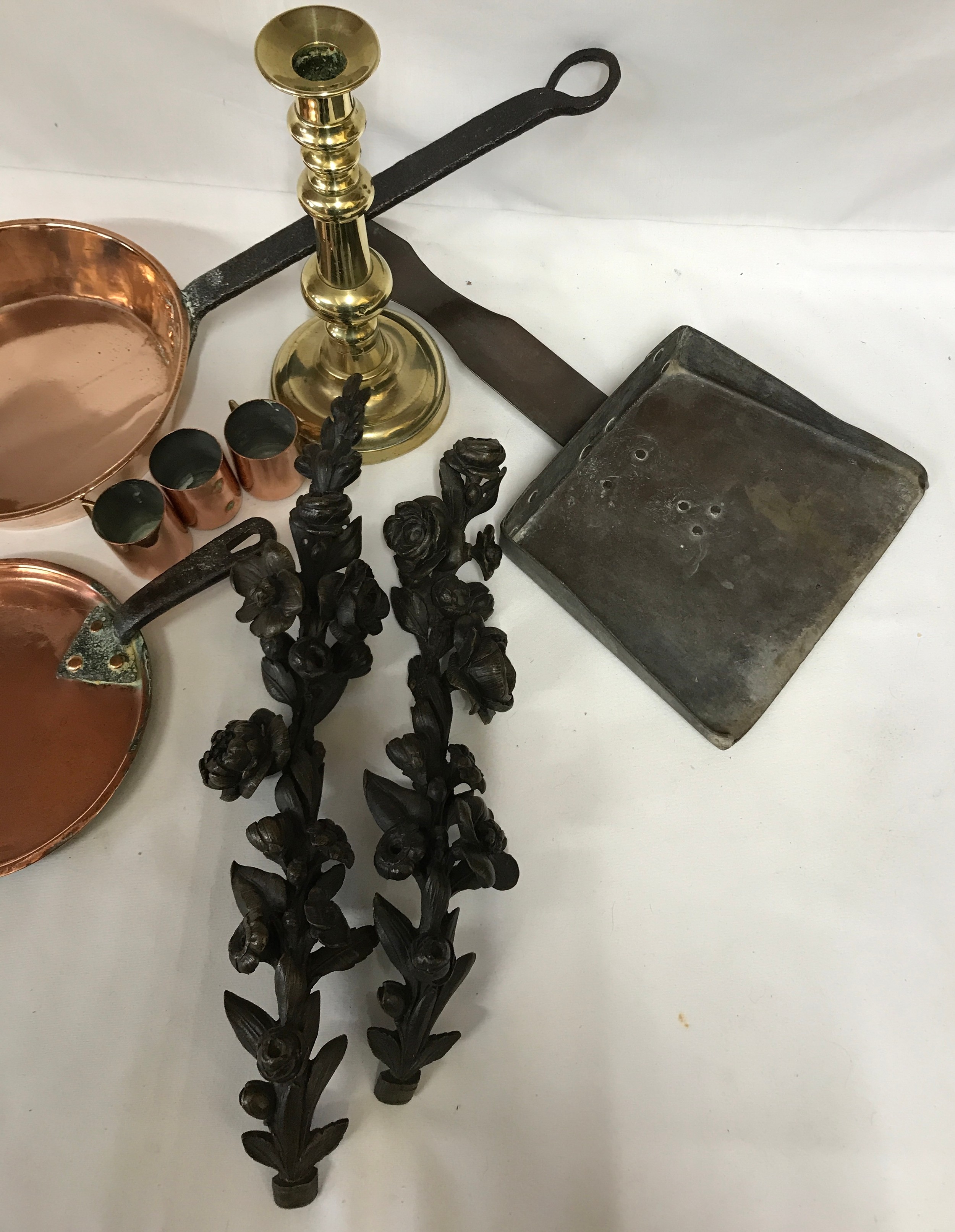 Various metal items to include brass candlestick 24cm h, heavy copper boiling pan, with applied - Image 3 of 3