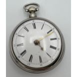 Victorian silver pair cased pocket watch, maker James Garland of London, with enamel roman numeral